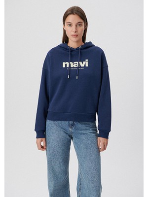 Mavi Kadın Mavi Logo Baskılı Kapüşonlu Lacivert Sweatshirt 168334-70488