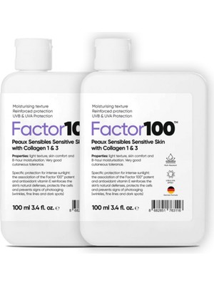 Factor100 SPF10+ Güneş Kremi 100 ml x 2 – Tüm Cilt Tiplerine Uygun, Kolajen Destekli UVA/UVB Koruması ve Hafif Nemlendirici Formül