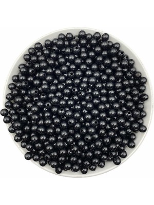 Hedef Bijuteri Plastik Inci, 50 Gr 6 mm Siyah Plastik Inci Boncuk, Takı Yapım Boncuğu (50 Gr,~440 Adet )