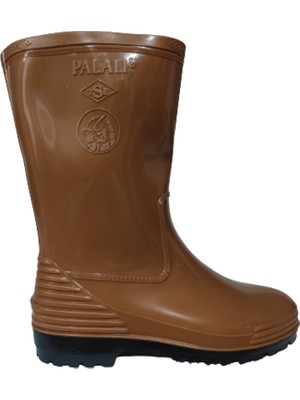 Palalı Açık Kahve Kısa Yağmur Çizmesi Siyah Taban Su Geçirmez Malzemeden Üretildi