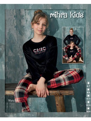 Mihra MIHRA13351-57 Ekoseli Soft Kadife Çocuk Pijama Takım (Anne Kız Kombin Yapılabilir)