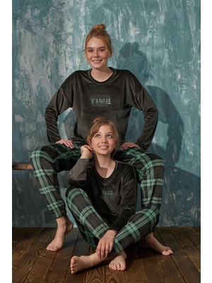 Mihra 13351-50 Ekoseli Soft Kadife Çocuk Pijama Takım