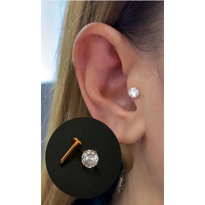 Ares Collection 316L Cerrahi Çelik Büyük Boy Zirkon Tek Taş Tragus Helix Conch Kıkırdak Lobe Uyumlu Labret Piercing