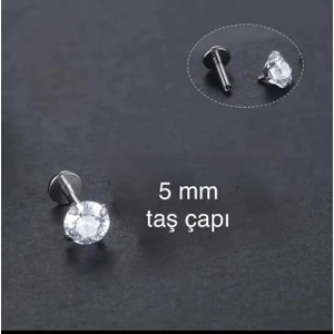 Ares Collection 316L Cerrahi Çelik Büyük Boy Zirkon Tek Taş Tragus Helix Conch Kıkırdak Lobe Uyumlu Labret Piercing