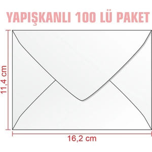 . Zarf 100'LÜ 114 x 162 Ebat Mektup Zarfı Para Zarfı Yapışkanlı