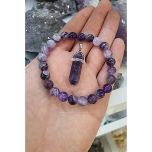 Sertifikalı   Ametist Doğal Taş Bileklik 8 mm Aa Kalite ( Kolye Hediyeli ) ( Yaşam Enerjisi )