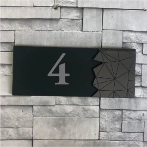 Modern Yazılı Dekoratif Aynalı Füme Kapı Numarası - 4