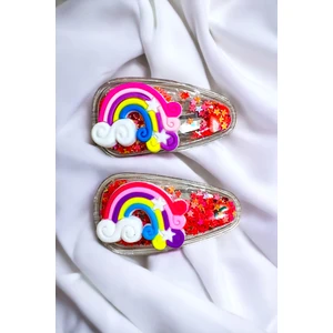 2 Li Pullu Gökkuşaklı Çıt Çıt Çocuk Toka Seti