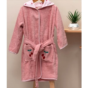 Ender Home Bebek Bornozu Çocuk Bornozu Kiraz Nakışlı Pamuklu Kapşonlu Bornoz