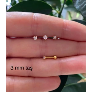 Ares Collection Cerrahi Çelik Paslanmaz Zirkon Taşlı 3 Lü Piercing Küpe Set Set