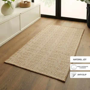 Ekru Renk Karo Desenli Jüt Halı Kilim 160 x 230 cm