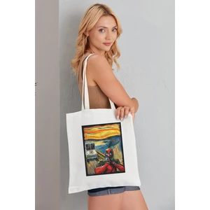 Elimin Ucunda Deadpool Scream Model Baskılı Günlük Kullanım Özel Baskı Bez Omuz Çantası Hediyelik Tote Bag