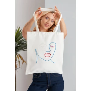 Elimin Ucunda Genç Kadın Model Baskılı Günlük Kullanım Özel Baskı Bez Omuz Çantası Hediyelik Tote Bag