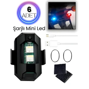 Lev Aksesuar 6 Adet Şarjlı Mini LED Işık/ Motor Güvenlik Çakar Led/ Drone Işığı/ Anti Çarpışma Uyarı Işığı