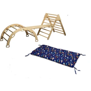 Pikler Tırmanma Seti ve Yastık | Montessori 3'lü Set | kemer + Üçgen + Merdiven Rampa + Orman Desenli Yastık