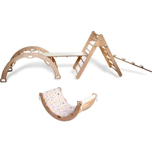 Pikler Tırmanma Seti Montessori Tam Set ve Yastık | Full Set Aktivite Merkezi + Flamingo Desenli Yastık