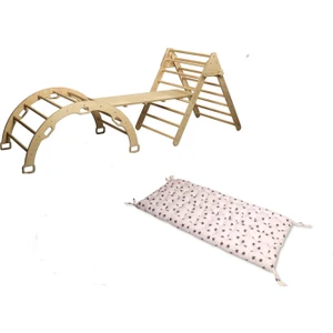 Pikler Tırmanma Seti ve Yastık | Montessori 3'lü Set | kemer + Üçgen + Merdiven Rampa + Yıldız Desenli Yastık