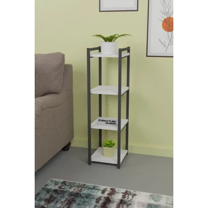 Metal Ahşap Dekoratif Çok Amaçlı Raf 4 Katlı Banyo Mutfak Rafı Çiçeklik Organizer Beyaz
