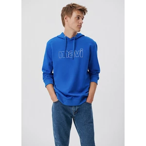 Erkek Mavi Logo Baskılı Kapüşonlu Mavi Sweatshirt 065606-70913