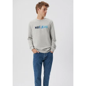 Erkek Mavi Jeans Baskılı Bisiklet Yaka Gri Sweatshirt 067146-35010