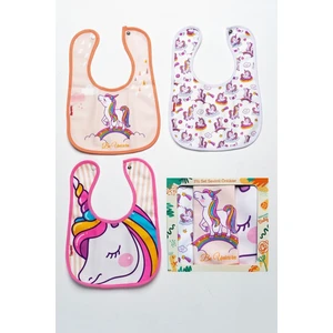Unicorn Temalı Kare 3 Parça Microfiber Mama Önlüğü Kendi Kutusunda (Su Geçirmez) Çıtçıtlı