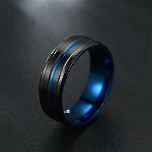 Modaya Uygun Titanyum Çelik Halka 8mm Basamaklar Siyah, Iç Delik Mavi (Yurt Dışından)