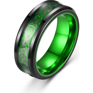 Alt Kısmında Yeşil Ejderha Desenli Şık Titanyum Çelik Halka (Yurt Dışından)