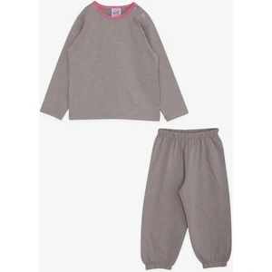 Kız Bebek Pijama Takımı Güllü Puantiye Desenli 9 Ay-3 Yaş, Vizon