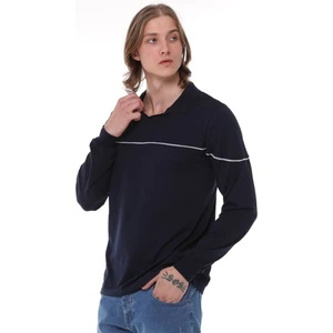 Uzun Kollu T- Shirt Penye Polo Yaka  Pamuk Lacivert Erkek
