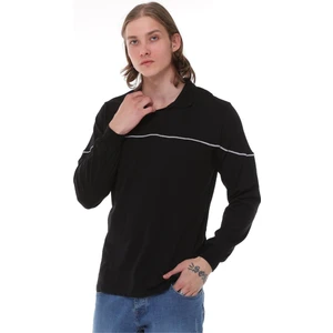 Uzun Kollu T- Shirt Penye Polo Yaka  Pamuk Siyah Erkek