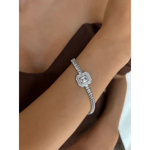 Su Yolu Bileklik Baget Bileklik Pırlanta Montür Çelik Silver 17 + 2,5 cm