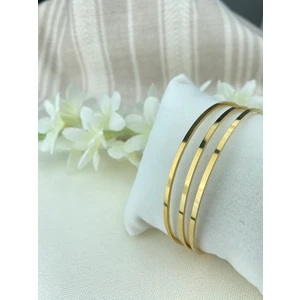 Çelik Ajda Bilezik Köşeli 3lü Çelik Ajda Bilezik Kararmaz Çelik Gold 22 cm