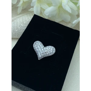 Broş Kalp Model Full Zirkon Taşlı Silver
