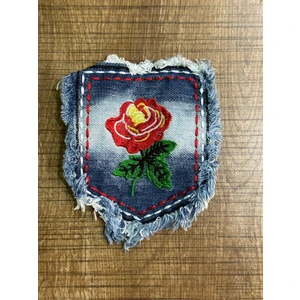 Gönülden Tasarım 10X9 cm Kot Kırmızı Gül Nakış Işleleme Tiftikli Gömlek Cep Dikiş Aksesuarı