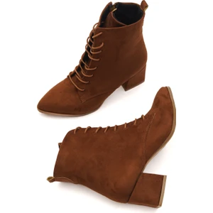 Katerina Taba Süet (5cm) Kalın Topuklu Sivri Burun Bağcıklı Günlük Kadın Bot