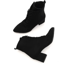 Katerina Siyah Süet (5cm) Kalın Topuklu (5cm) Sivri Burun Bağcıklı Günlük Kadın Bot