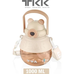 Tkk VVA1000 ml Çift Kullanım Pipetli/rahat Içim Bpa Içermeyen Taşıma ve Boyun Askılı Tritan Su Matarası FFTKK1003 1000 ml