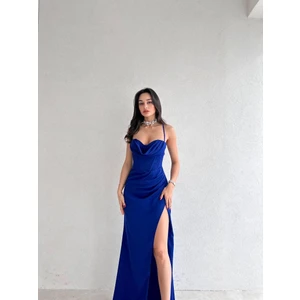 Mm Group Tekstil Korse Formlu Midi Mavi Elbise
