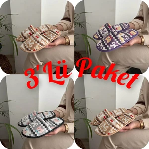 Behtah Kundura 3'lü Paket Kışlık Rahat Kadın Ev Terliği Terlik