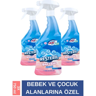 Resteril Hijyen Spreyi Baby&Kids 3x750ml Çocuk Bebek Mama Sandalyesi Oyuncak Temizleyici