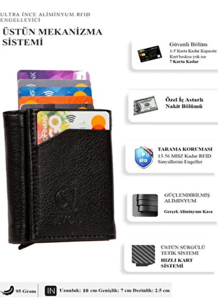 Deri Kaplama Alüminyum Mekanizmalı Otomatik Cüzdan Kartlık Unisex modelleri