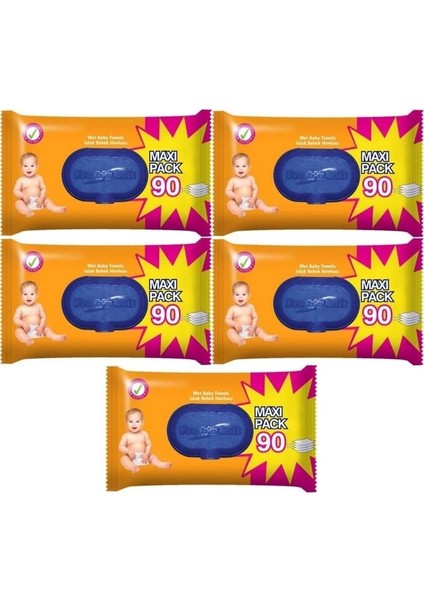 Fresh'n Soft Freshn Soft Islak Havlu Mendil 90 Yaprak 5 Li Set (450 Yaprak) Plastik Kapaklı