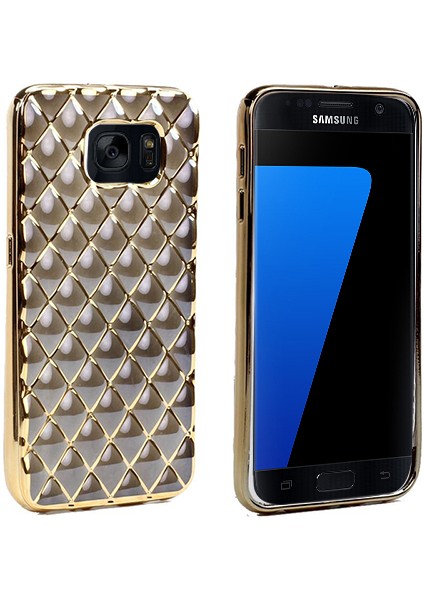 Fitcase Laser Samsung S7 (G930) Baklava Desenli Gold - Siyah