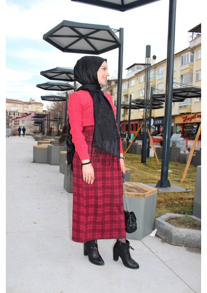 Kıslık Jakar Kalem Etek Bordo Ekose Kareli Xxl fiyatları
