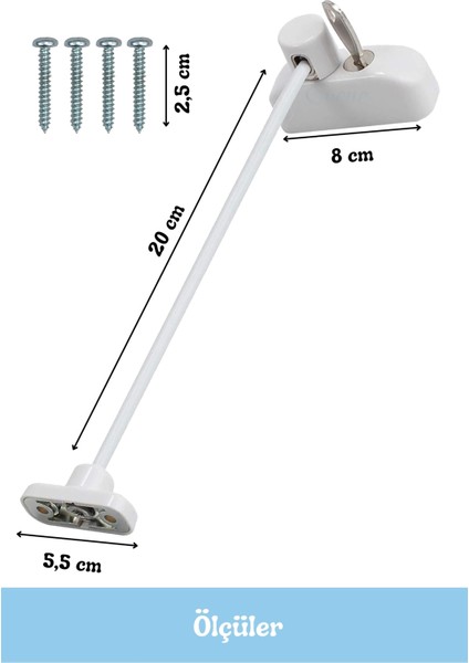 Beyaz Pencere Emniyet Kilidi Çocuk Hırsız Güvenlik Kilidi Halatlı Pvc 6 Adet