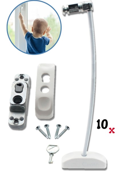 Pencere Emniyet Kilidi Çocuk Hırsız Güvenlik Kilidi Halatlı Pvc 10 Adet