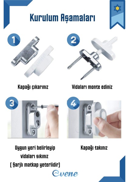 Emniyet Kilidi Çocuk Hırsız Kilidi Halatlı Pencere Kilit 6 Adet