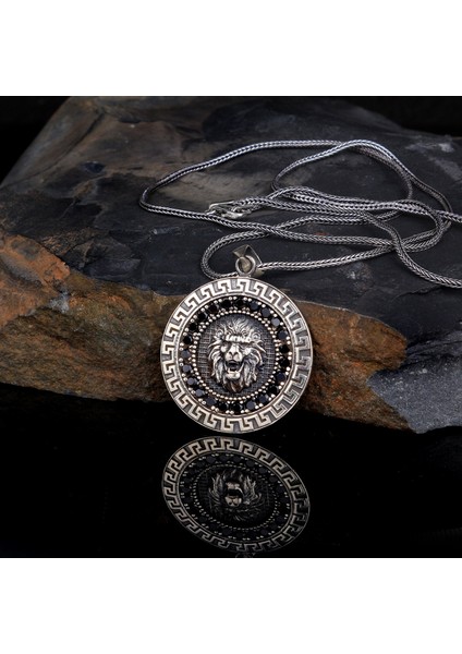 Aslan Motifli Siyah Zirkon Taşlı 925 Ayar Gümüş Kolye fiyatları