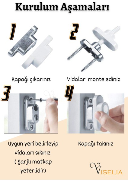 Beyaz Pencere Kilidi 4 Adet Halatlı Çocuk Güvenlik Emniyet Hırsız Pimapen Pvc Kapı Bebek Kilidi