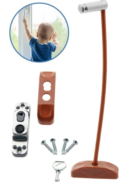 Açık Kahve Pencere Kilidi Halatlı Çocuk Güvenlik Emniyet Hırsız Pimapen Pvc Kapı Bebek Kilidi
